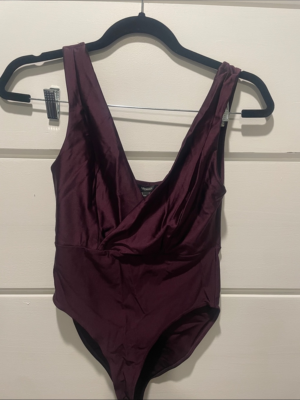 Forever 21 Deep V Wine Burgundy Bodysuit